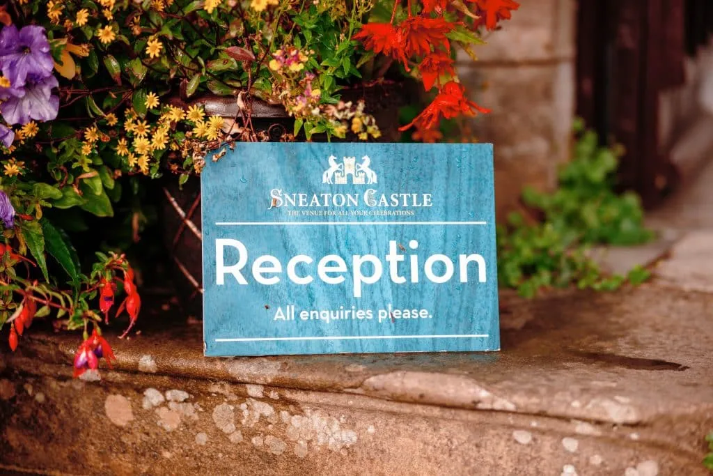 Sneaton Castle wedding - bride and groom at historic castle venue on Yorkshire coast