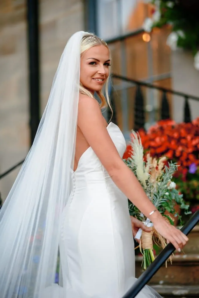 Sneaton Castle wedding - bride and groom at historic castle venue on Yorkshire coast